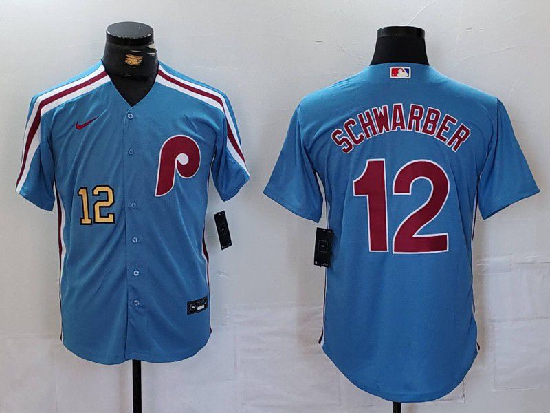 Men Philadelphia Phillies #12 Schwarber Blue Throwback 2024 Nike MLB Jersey style 2->philadelphia phillies->MLB Jersey